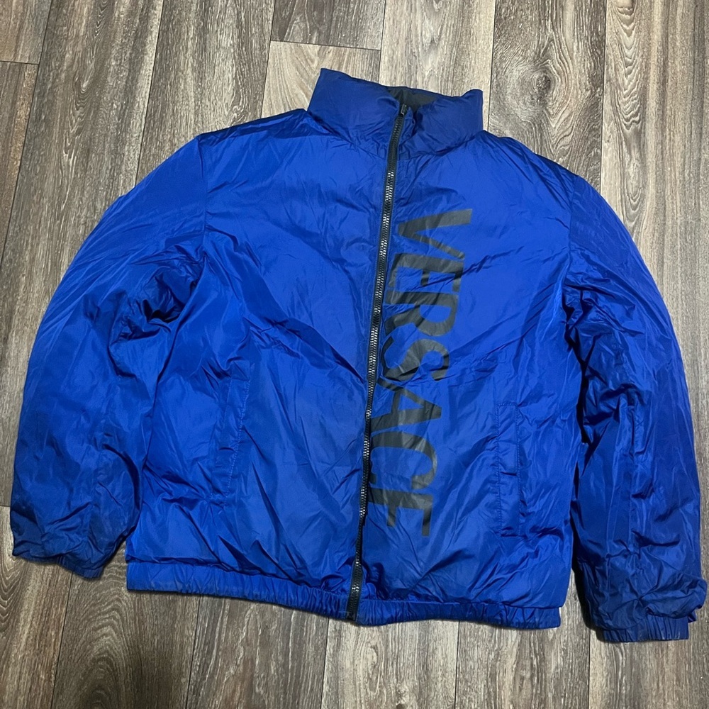 Versace Medusa Logo Reversible Down Fill Black/Blue Puffer Jacket